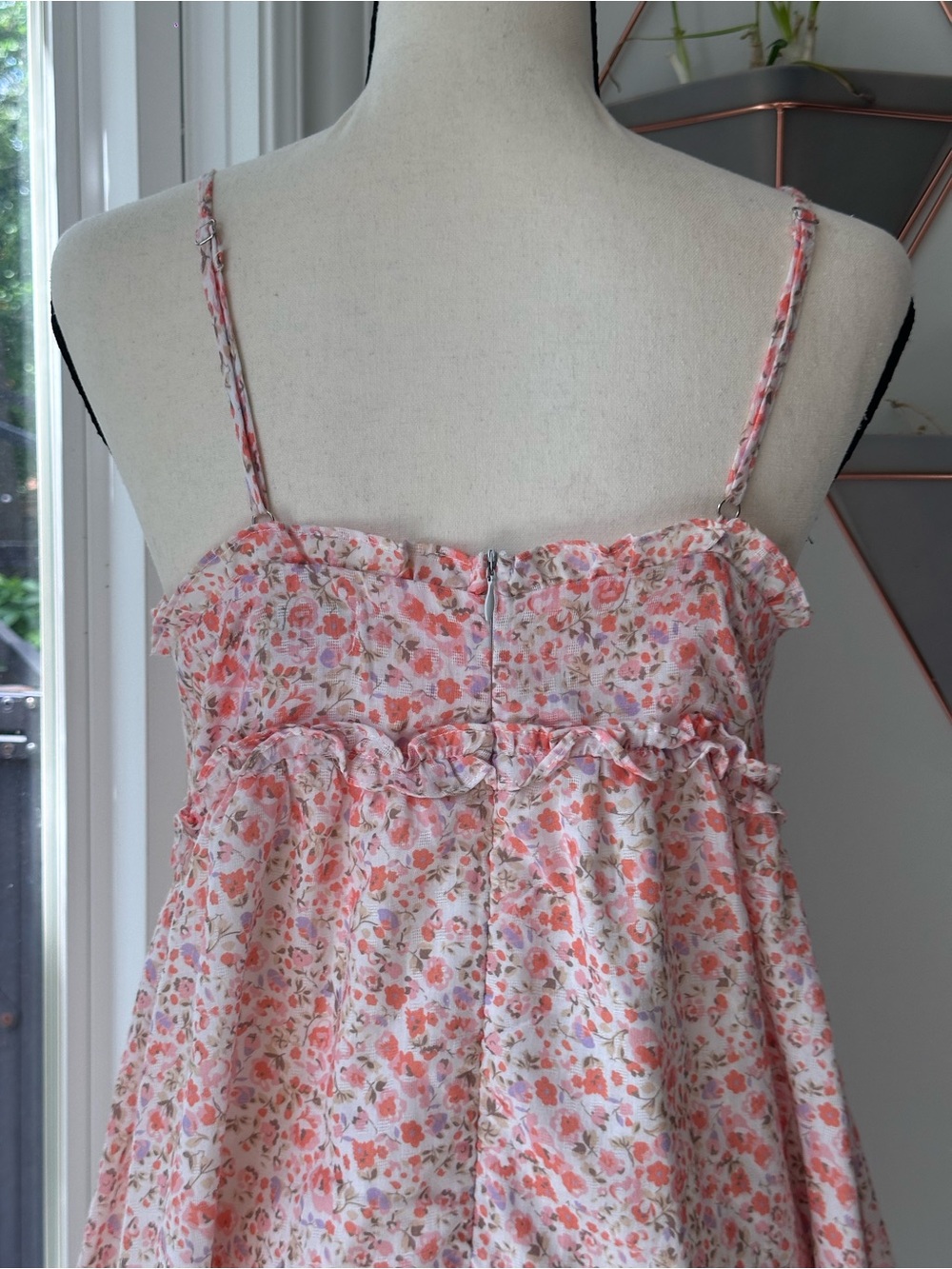MOLLY BRACKEN Floral Pink Ruffle Hem Spaghetti Strap Babydoll Dress Size Small - Picture 5 of 9